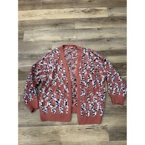 Indigo Thread Textured Knit Open Front Cardigan Women 1X Pink Black White